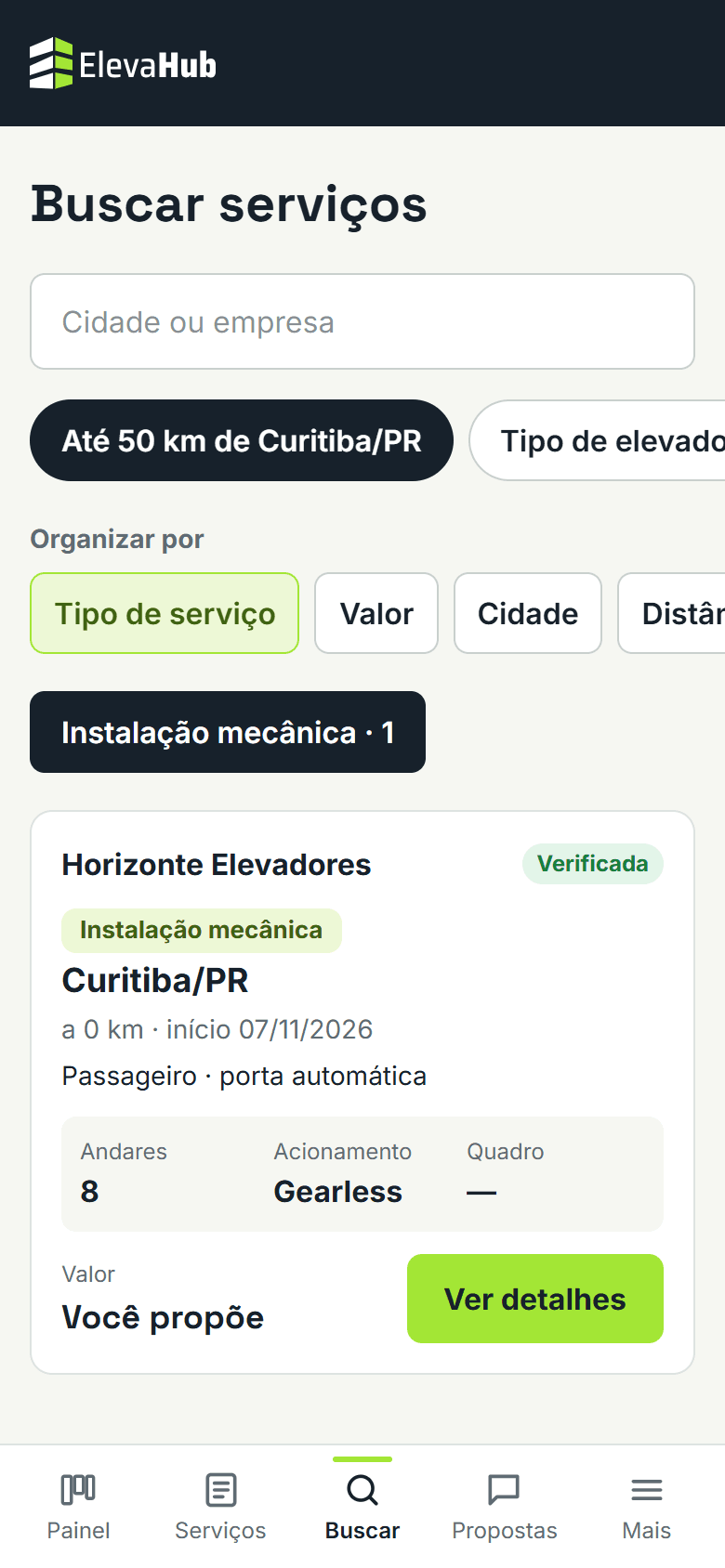 Tela do ElevaHub: Busque