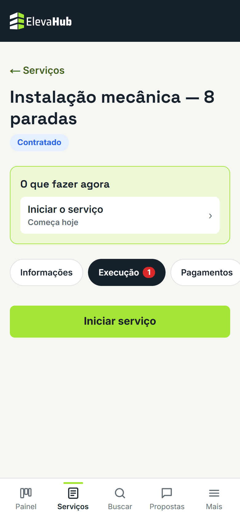 Tela do ElevaHub: Inicie