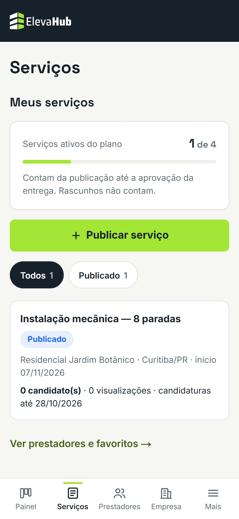 Tela do ElevaHub: Comece a publicação